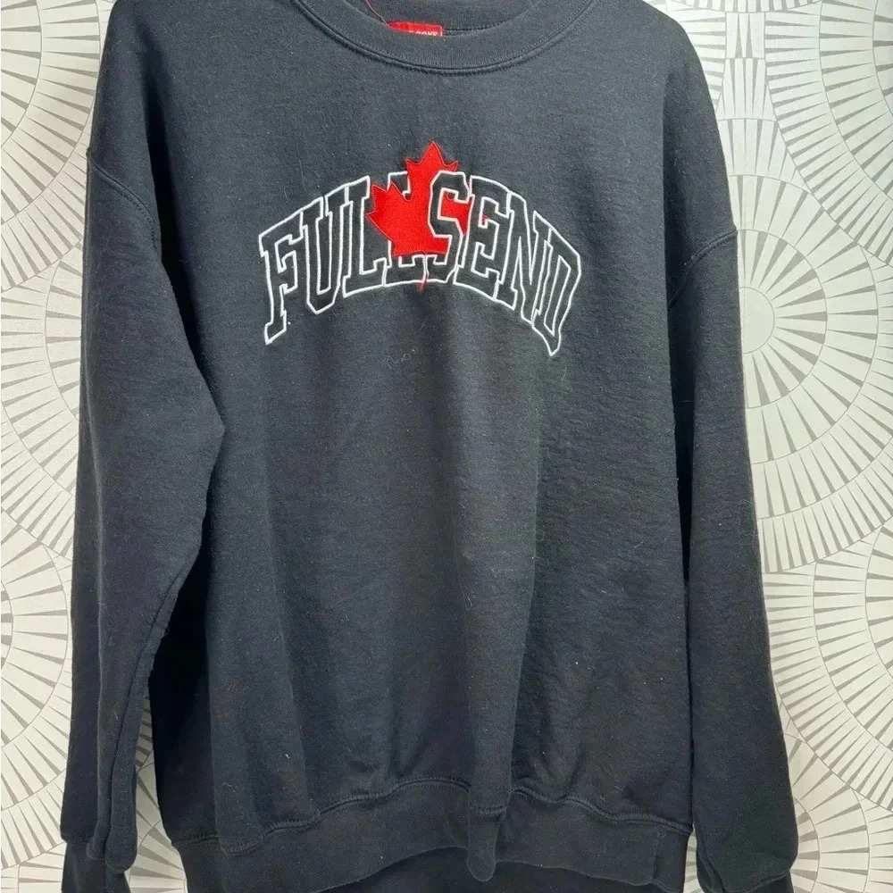 Nelk Boys Full Send Canada Maple Leaf Crewneck Sweatshirt Black Men’s Size Large